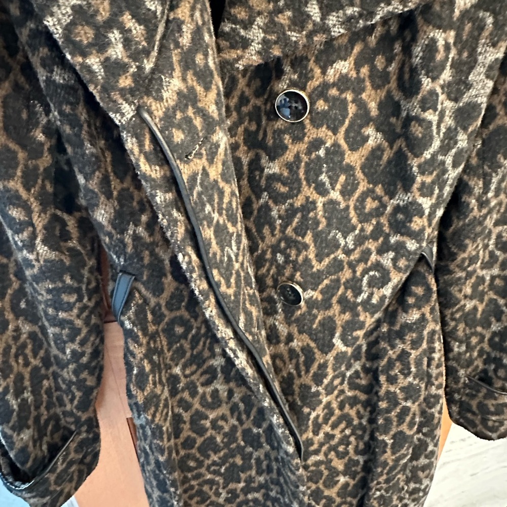 Leopard Print Wool Blend Coat - Picture 4 of 5